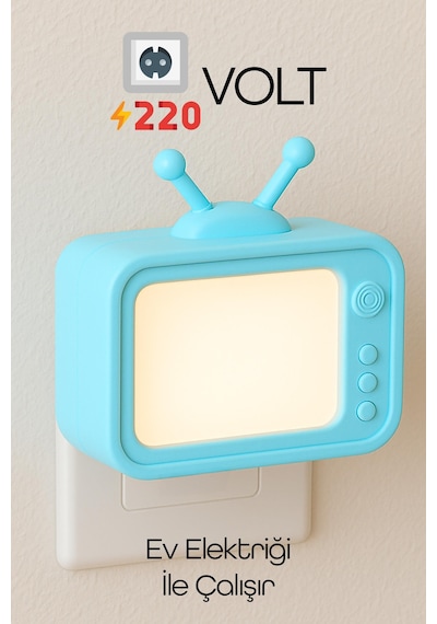 Gece Lambası Eski Tv Tip 2 Mod Sarı-beyaz Işık Tuşlu Koridor Hol Işığı Uyuma Işığı Turkuaz Gc04 Mavi