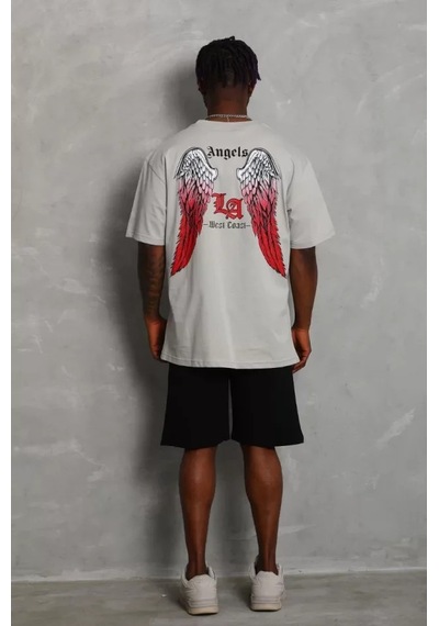 Efnaz Style Unisex Oversize Baskılı Bisiklet Yaka T-shirt - Gri