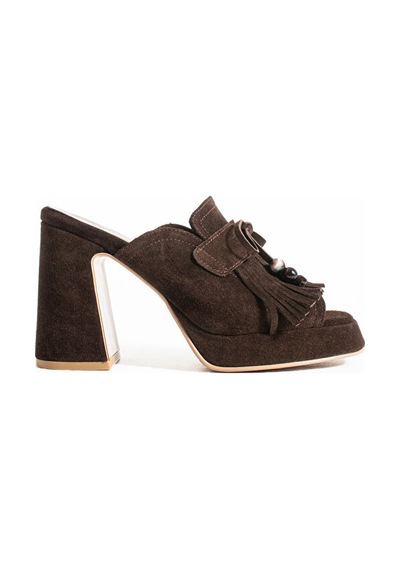 Dericia Shoes Summery Hakiki Deri Süet Kadın Yüksek Topuklu Terlik Kahverengi