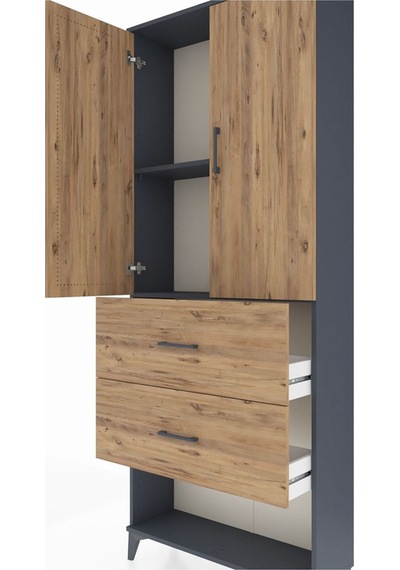 Arges Dolap 2 Raflı 2 Çekmeceli 2 Kapaklı 88x30x221 Antrasit-çam Antrasit