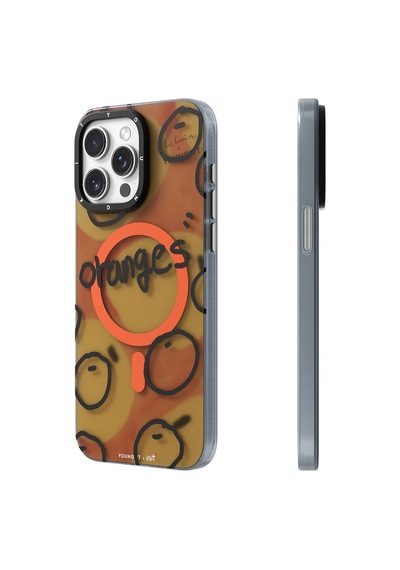 Apple Uyumlu iPhone 15 Pro Max Kılıf Magsafe Özellikli Bee Brown Tasarımlı Youngkit Funny Serisi Turuncu