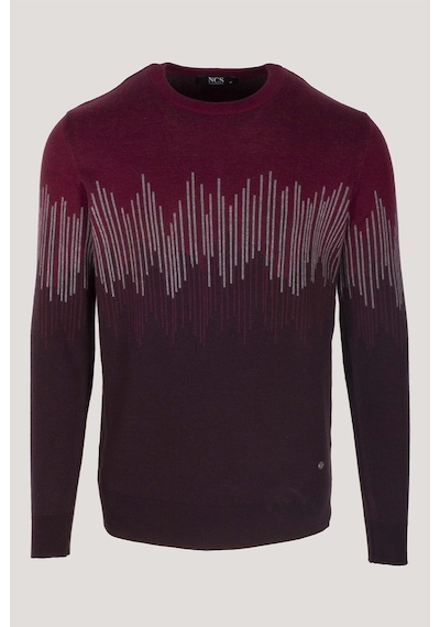 Ncs Jeans Erkek Triko Bordo Bisiklet Yaka Desenli Slim Fit Pamuklu Kazak 3723-bordo Bordo
