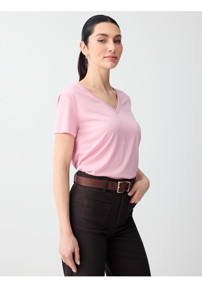Jimmy Key Pembe V Yaka Kısa Kollu Modal Örme Tişört 6sw275489610
