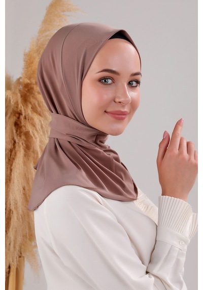 Melodi Scarf Kadın Tesettür Pratik Çıtçıtlı Sandy Fular Hazır Deniz Havuz Uyumlu Bone Sütlü Kahve Sütlü Kahve Sütlü Kahverengi