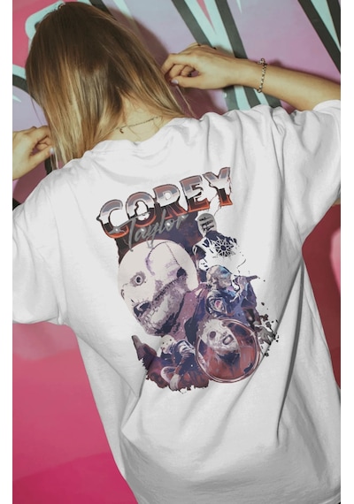 Corey Taylor Slipknot Rock Metal Müzik Grubu Baskılı Unisex Overs Beyaz