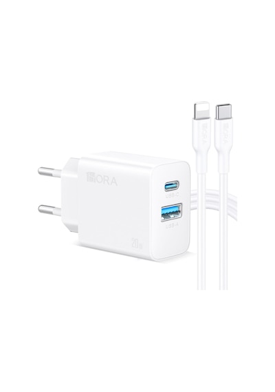20w Dual U+c Şarj Aleti Ve Lightning Kablo Seti - Hızlı Şarj Cihazı - Beyaz