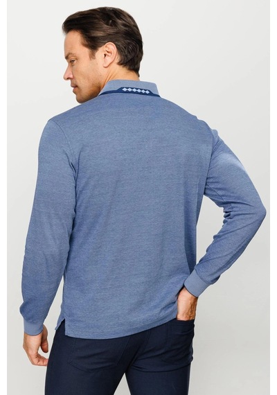 Desen Triko Erkek Polo Yaka Kare Desenli Uzun Kollu Sweatshirt Lacivert Lacivert Desen Triko Erkek Polo Yaka Kare Desenli Uzun Kollu Sweatshirt Lacivert Lacivert