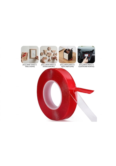 Güçlü Çift Taraflı Şeffaf Bant 18 Mm X 2 Metre - Çok Amaçlı Montaj Bandı