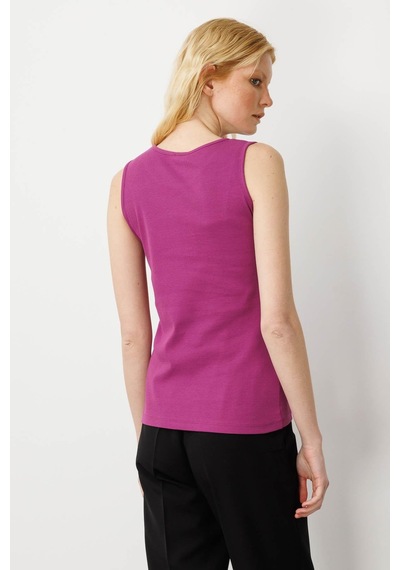 Kadın Sıfır Yaka Kaşkorse Pamuklu Askılı T-shirt Sıklamen pembe