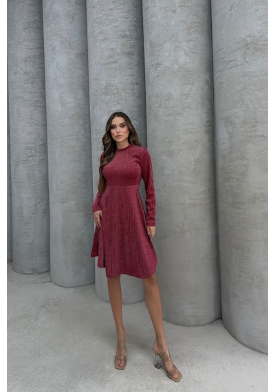 Lesa Wear Yumuşacık Likralı Simli Mini Gece Elbisesi Bordo