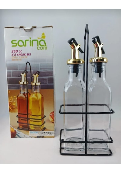 Sarina Metal Stantlı Cam Yağlık Seti 2'li 250 Cc