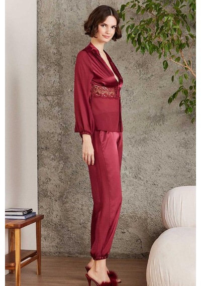 Pierre Cardin 6005 Kadın Saten Dantelli 6'lı Set-bordo Bordo