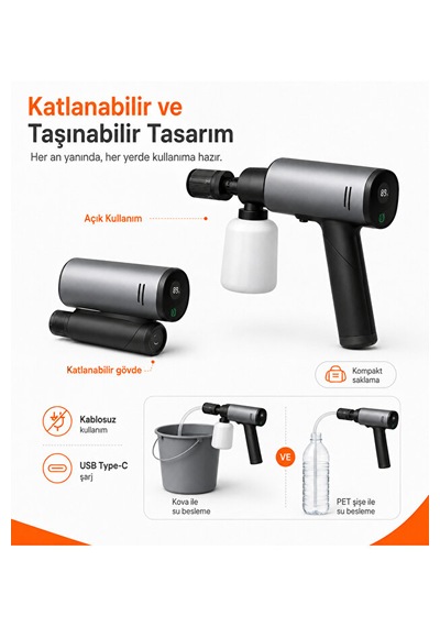 Katlanabilir Kablosuz Basınçlı Araç Yıkama Makinesi 1 Adet