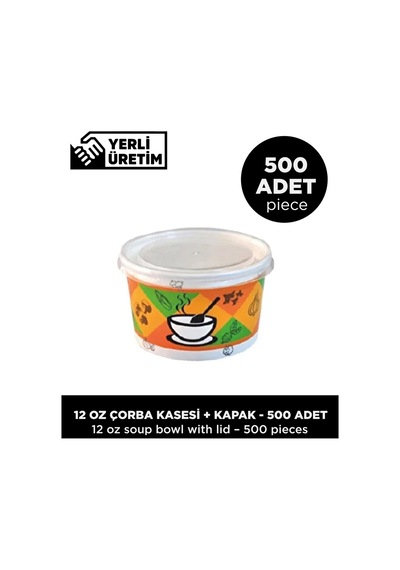 12 Oz Çorba Kasesi + Kapak - 500 Adet Çok Renkli