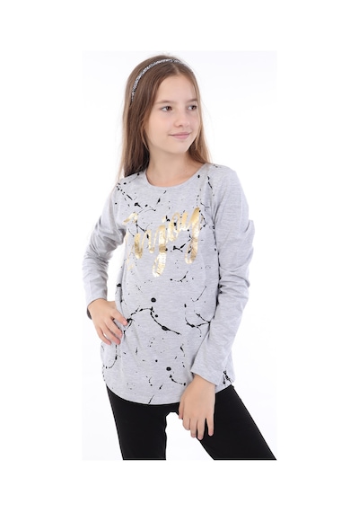 Toontoy Kids Toontoy Kız Çocuk Varaklı Enjoy Baskılı T-shirt Gri Melanj