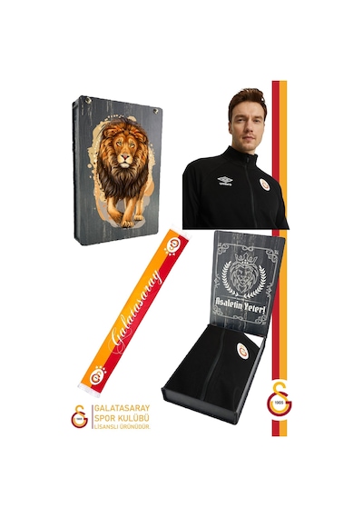 Gsstore Galatasaray Lisanslı Dik Yaka Fermuarlı Siyah Sweat Ahşap Kutulu Siyah