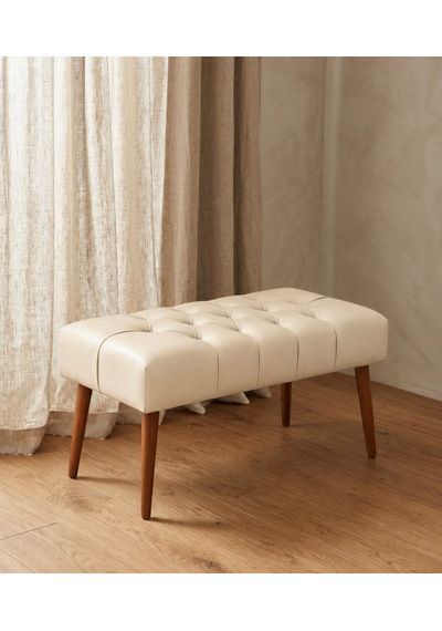 Krem Deri Bank Bench Oturma Pufu Modern Salon Antre Puf Ayakkabılık Önü Koltuk 45x90