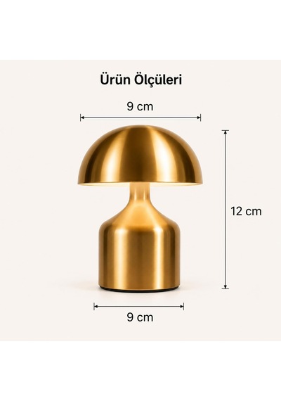 Şarj Edilebilir Led Mantar Masa Lambası, Dokunmatik 3 Renk Modlu, 1800 Mah Kablosuz Metal Abajur, Usb Type-c Şarjlı