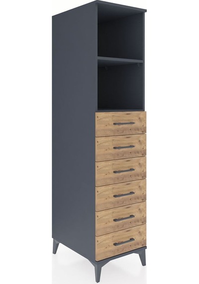 Kronos Dolap 2 Raflı 6 Çekmeceli 44x59x182 Antrasit-çam Antrasit