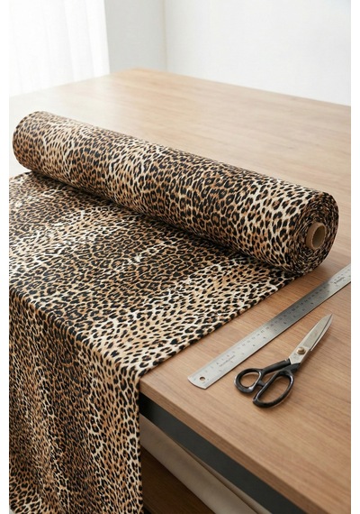%100 Pamuk Kahve Leopar Poplin Kumaş En: 240 Cm Nevresim, Çarşaf, Yastık Kılıfı, Elbise Ve Çanta Kahverengi
