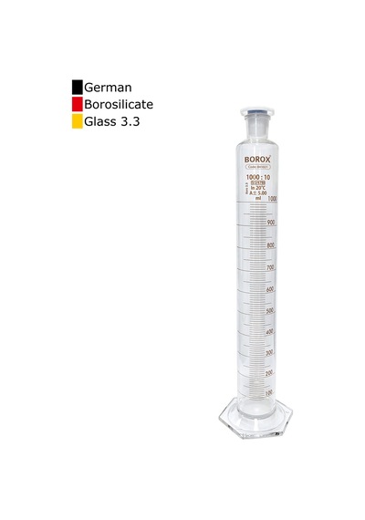 Borox Cam Çalkalamalı Mezür 1000 ML Plastik Tıpalı Dereceli