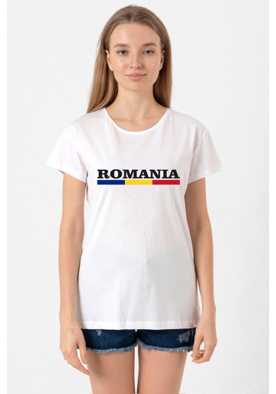 Romania Flag Lettern Beyaz Kadın Bisikletyaka Tshirt Beyaz