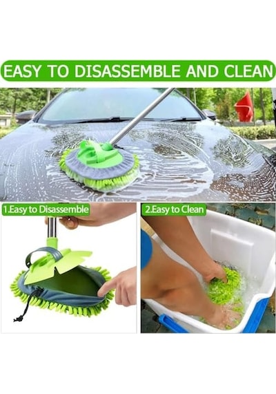 Ayrex Alüminyum Gövdeli Teleskopik Araç Yıkama Mopu Uzayabilir Saplı Mikrofiber Mop, Yedek Bezli, Çıkarılabilir Diğer