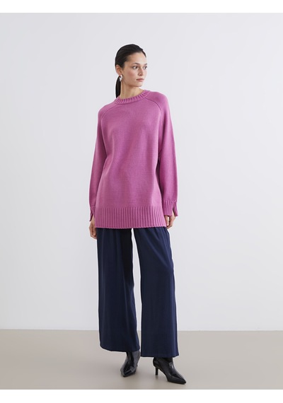 Lcw Modest Pembe Bisiklet Yaka Oversize Kadın Triko Tunik
