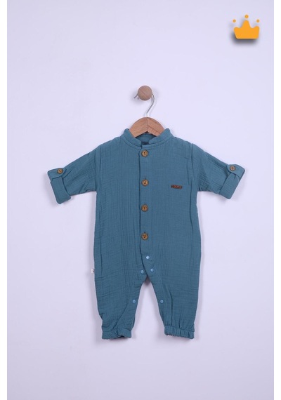Babyhola Kız Erkek Bebek Tulum Pamuk Müslin Katlanabilir Kollu Çıtçıtlı 22401 Mavi