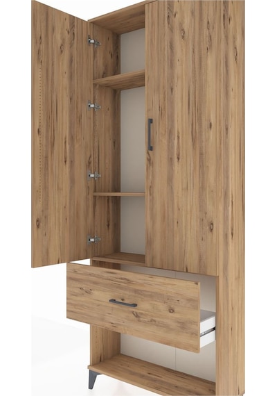 Arges Dolap 3 Raflı Tek Çekmeceli 2 Kapaklı 88x30x221 Çam-çam Çam