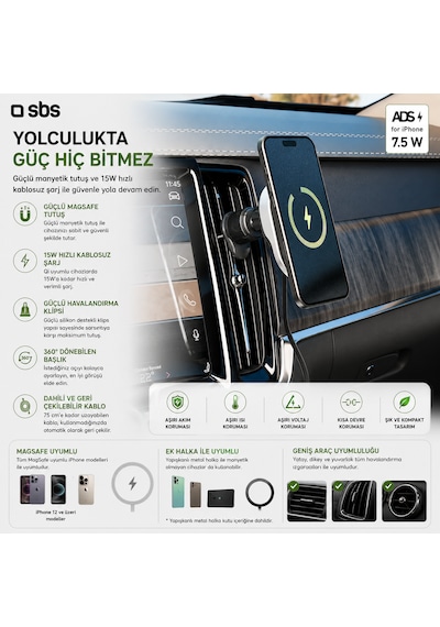 Sbs 15w Magsafe Araç İçi Kablosuz Şarjlı Telefon Tutucu Geri Çekilebilir Usb-c Kablo Havalandırma Izgarası İphone & Android Uyumlu Beyaz Sbs 15w Magsafe Araç İçi Kablosuz Şarjlı Telefon Tutucu Geri Çekilebilir Usb-c Kablo Havalandırma Izgarası İphone & Android Uyumlu Beyaz