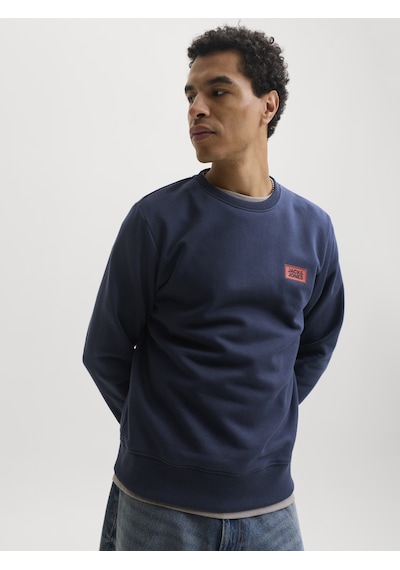 Jack & Jones Erkek Gögüs Baskili Regular Fit Bisiklet Yaka Sweatshirt - Rush - 12298426 Lacivert