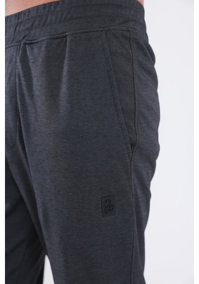 Rowinger Premium Merserize Kumaş Logolu Lastikli Paça Jogger Erkek Eşofman Altı Siyah