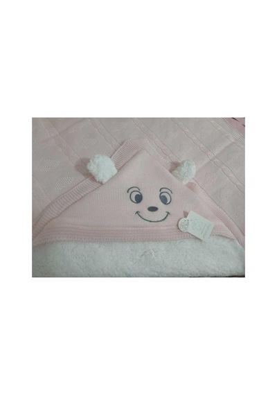 Bebe Wersoft 3 İplik Triko İçi Polar Lı Kışlık Kapüşonlu Battaniye 90 X 80 Cm Pembe Pembe