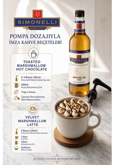 Simonelli Marshmallow Aromalı Kahve ve Kokteyl Şurubu 700 ML + Pompa