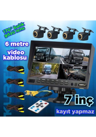 7 İnç Kayıtsız Ekran Ve 4 Adet Ahd 720p Balık Gözü 170'' Kamera
