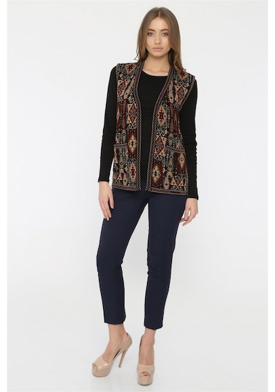 Kadın Etnik Desen Klasik Triko Örgü Kilim Yelek 1052-gümüş Gümüş