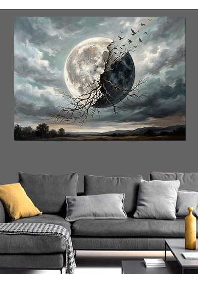 Ayın Karanlık Yüzü Ve Kuşlar Dekoratif Kanvas - Mdf Ahşap Tablo