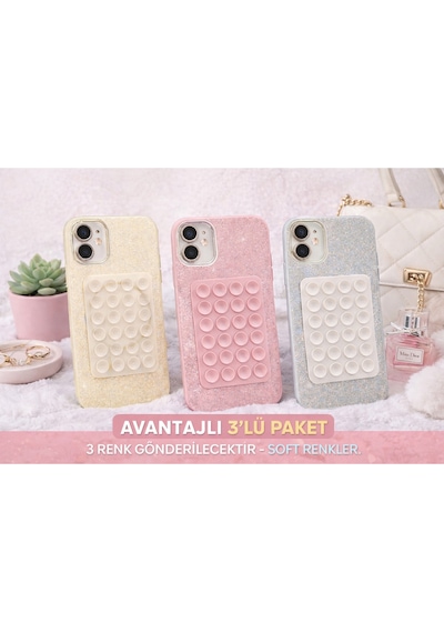 Vantuzlu Telefon Tutucu 3 Lü Set Güçlü Tutuş Kaymaz Sabitleyici Tüm Telefonlarla Uyumlu Renk