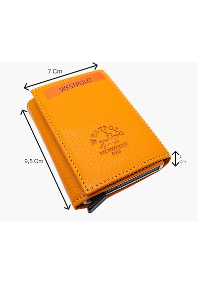 Westpolo Hakiki Deri Unisex Mekanizmalı Cüzdan 8 Kartlık - Hardal Hardal