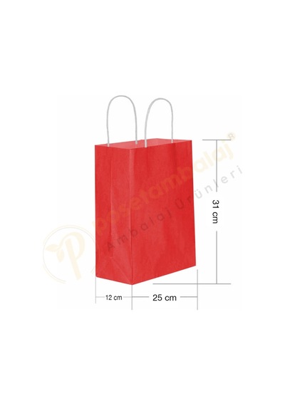 Kırmızı Kraft Çanta Orta Boy 25x12x31 Cm 25 Adet