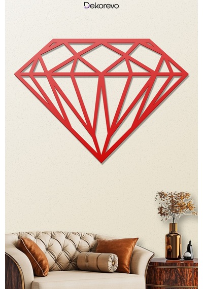 Elmas Geometrik Metal Duvar Tablosu - Metal Duvar Sanatı - Kırmızı - 55 X 75 Cm