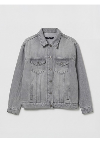 Lcw Vision Gri Gömlek Yaka Oversize Kadın Jean Ceket