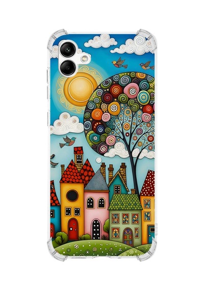 Printify Samsung Galaxy A04 İle Uyumlu Düşlerin Dansı Serisi Gökyüzü Şehri Tasarımlı Uv Baskılı Köşe Korumalı Antişok Kılıf Şeffaf