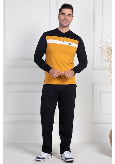 Mecit Pijama Mecit 2763 Erkek Sarı-siyah Pamuklu Büyük Beden Pijama Takımı Sarı