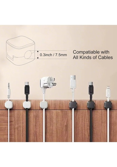 6'li Manyetik Kablo Tutucu Seti - Yapışkanlı Kablo Düzenleyici Organizer Usb, Type-c, Lightning, Hdmı Uyumlu Masa Genel