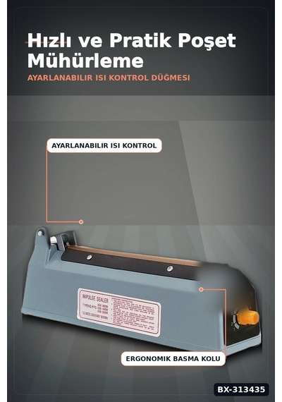 30 Cm Kaynaklı Alüminyum Gövdeli Poşet Ağzı Kapatma Makinası Fs-300 Isı Ayarı 8 Kademe Bx-313435