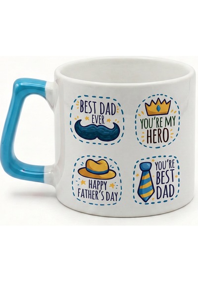 Babaya Özel Best Dad Yazılı Kupa Bardak - Komik Tasarım Baskılı Seramik Hediye Kupa Bardak Çok Renkli