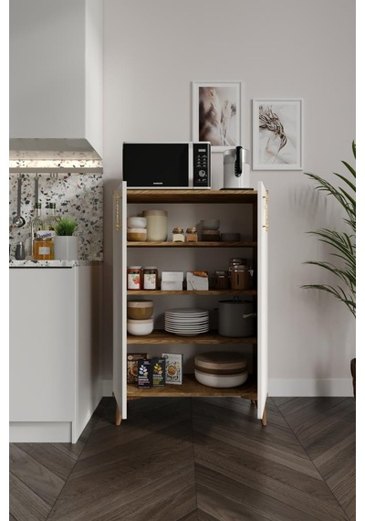 Kale Metal Kulp Çok Amaçlı Dolap Mutfak Balkon Kiler Banyo Ayakkabılık Dolabı Ekru Ceviz