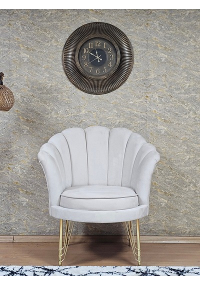 Zafir Tekli İstiridye Gold Kaplama Telli Ayak Çay Seti Koltuk Tekli Berjer , Balkon, Salon, Ofis Krem